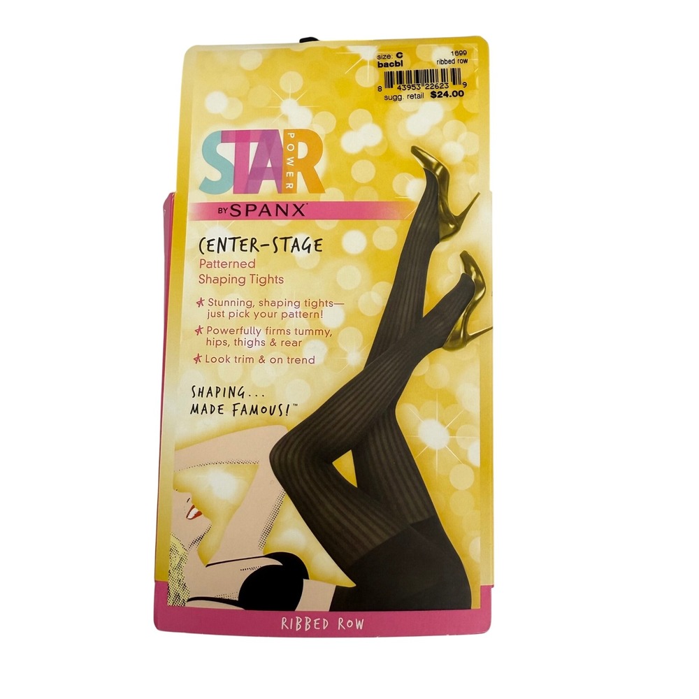 Star Power by Spanx‎ Center Stage Ribbed Row Patterned Shaping Tights Size C NEW